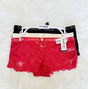 💋BEBE 3-PACK LACE SEXY BOYSHORTS SIZE M